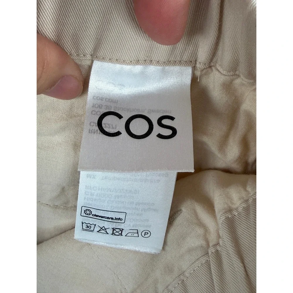 COS Trouser Pants Mens 34R Beige Elastic Waist Twill Casual Minimalist Modern